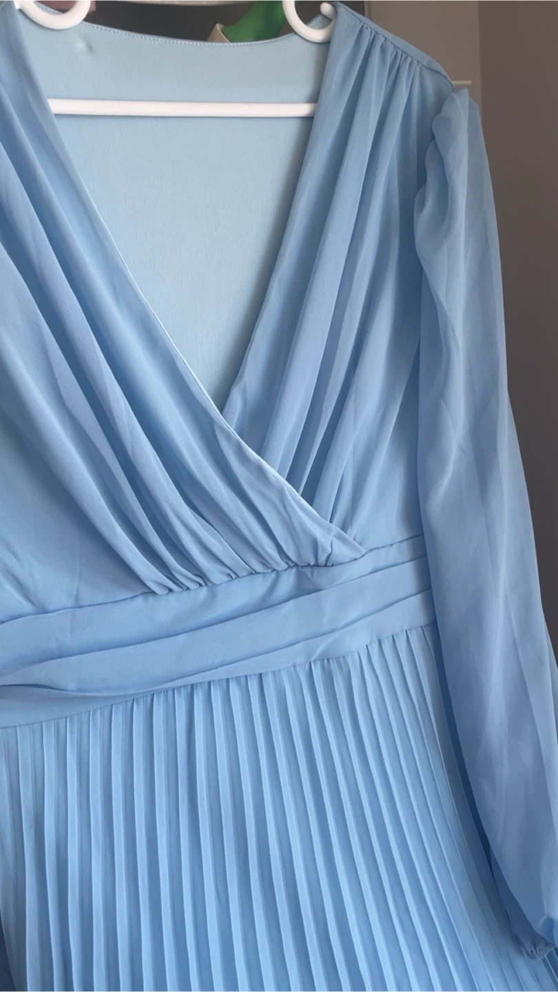 Light Blue Pleated Maxi Dress