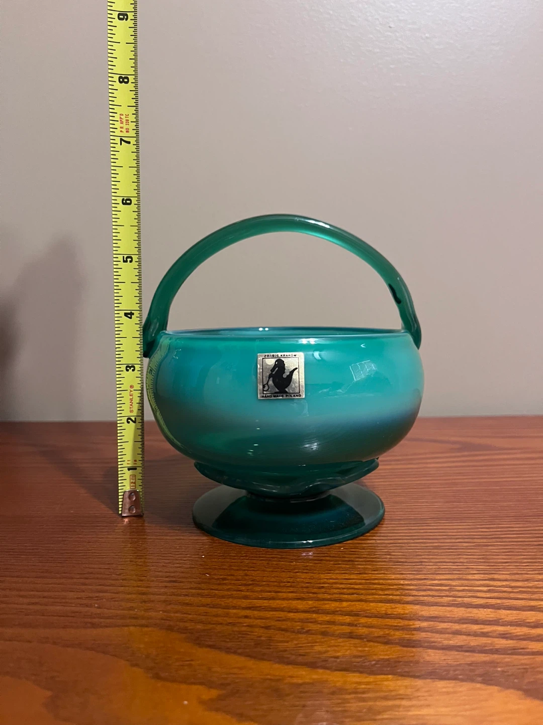 VINTAGE (1970’s) POLISH ART GLASS BOWL WITH HANDLE