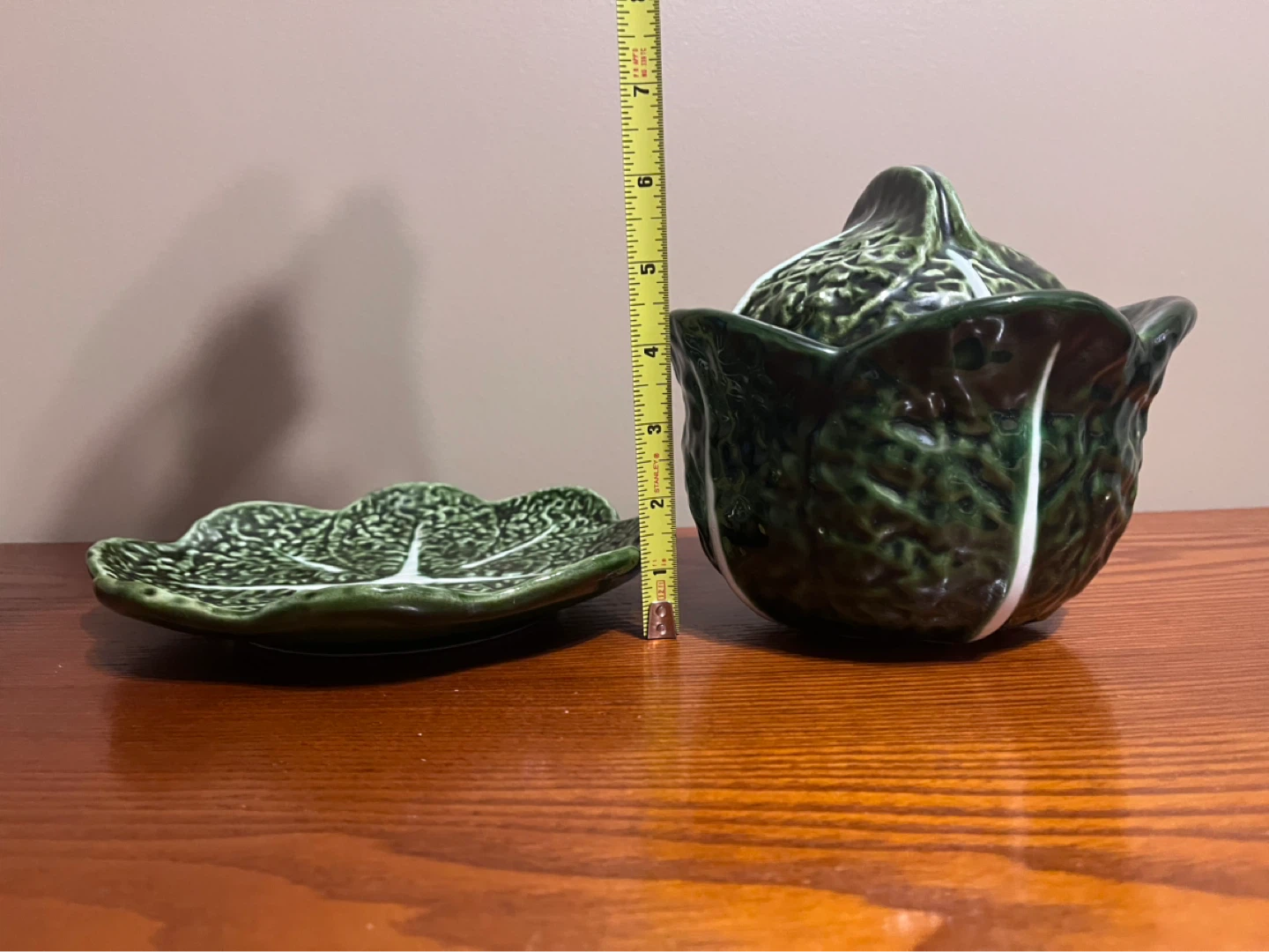 VINTAGE CABBAGE TUREEN WITH LID & PLATE - photo 2