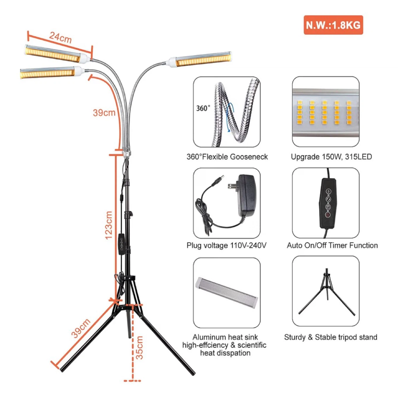 Grow Light with Adjustable Tripod Stand - photo 5