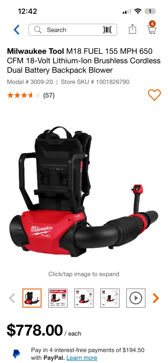 Milwaukee M18 FUEL Cordless Dual Battery Backpack Blower