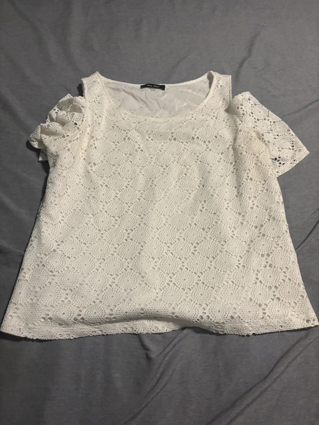 Nine West White Lace Cold Shoulder Top