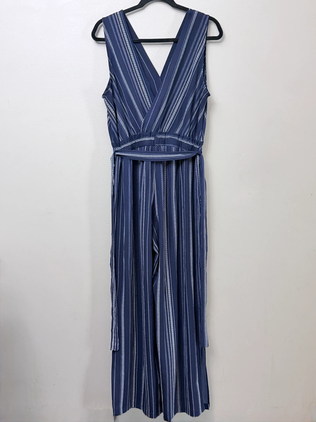 Monteau Navy Blue Striped Jumpsuit - Size Large - photo 5