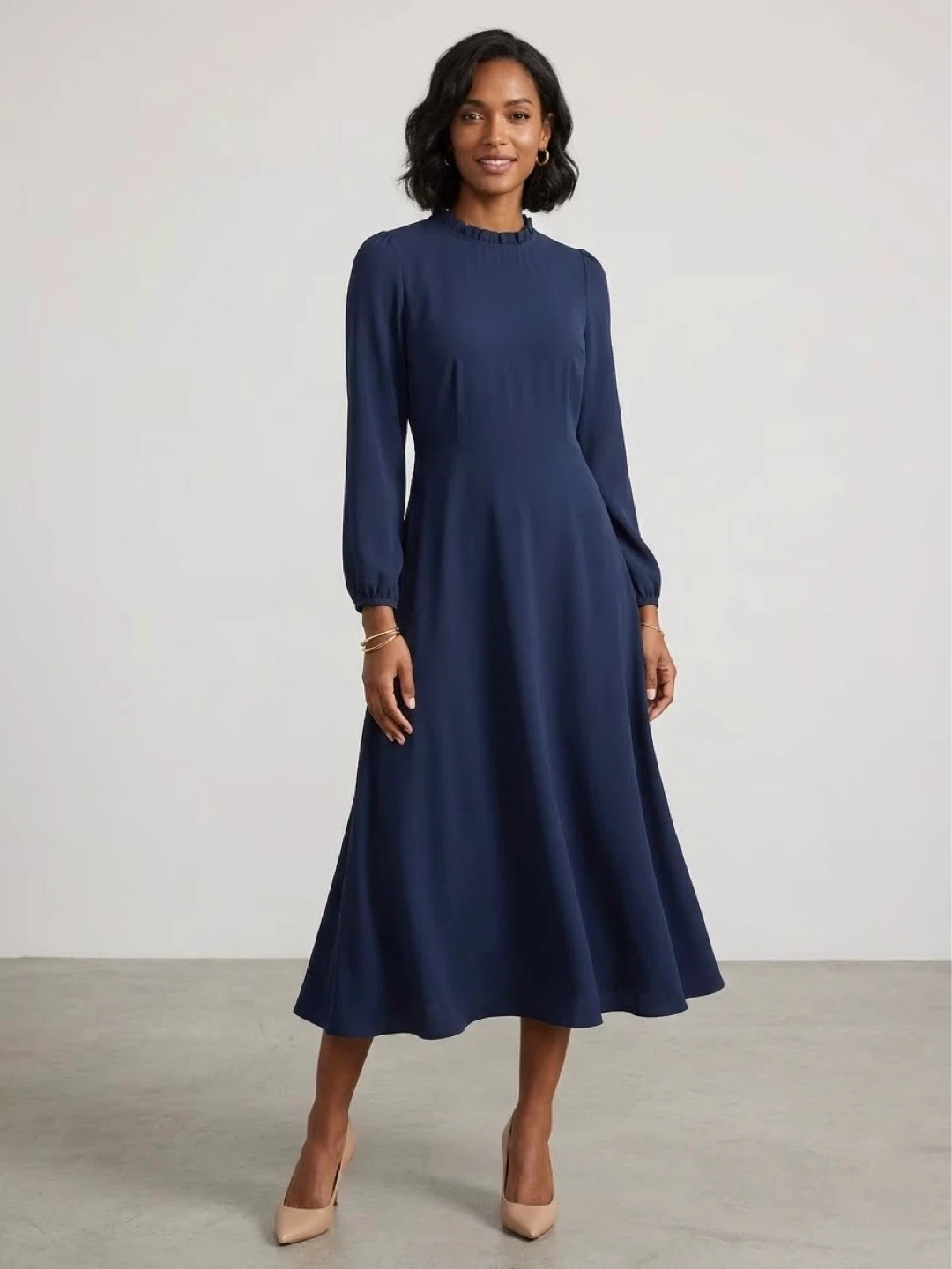 H&M Navy Blue Long Sleeve Dress - Size 8