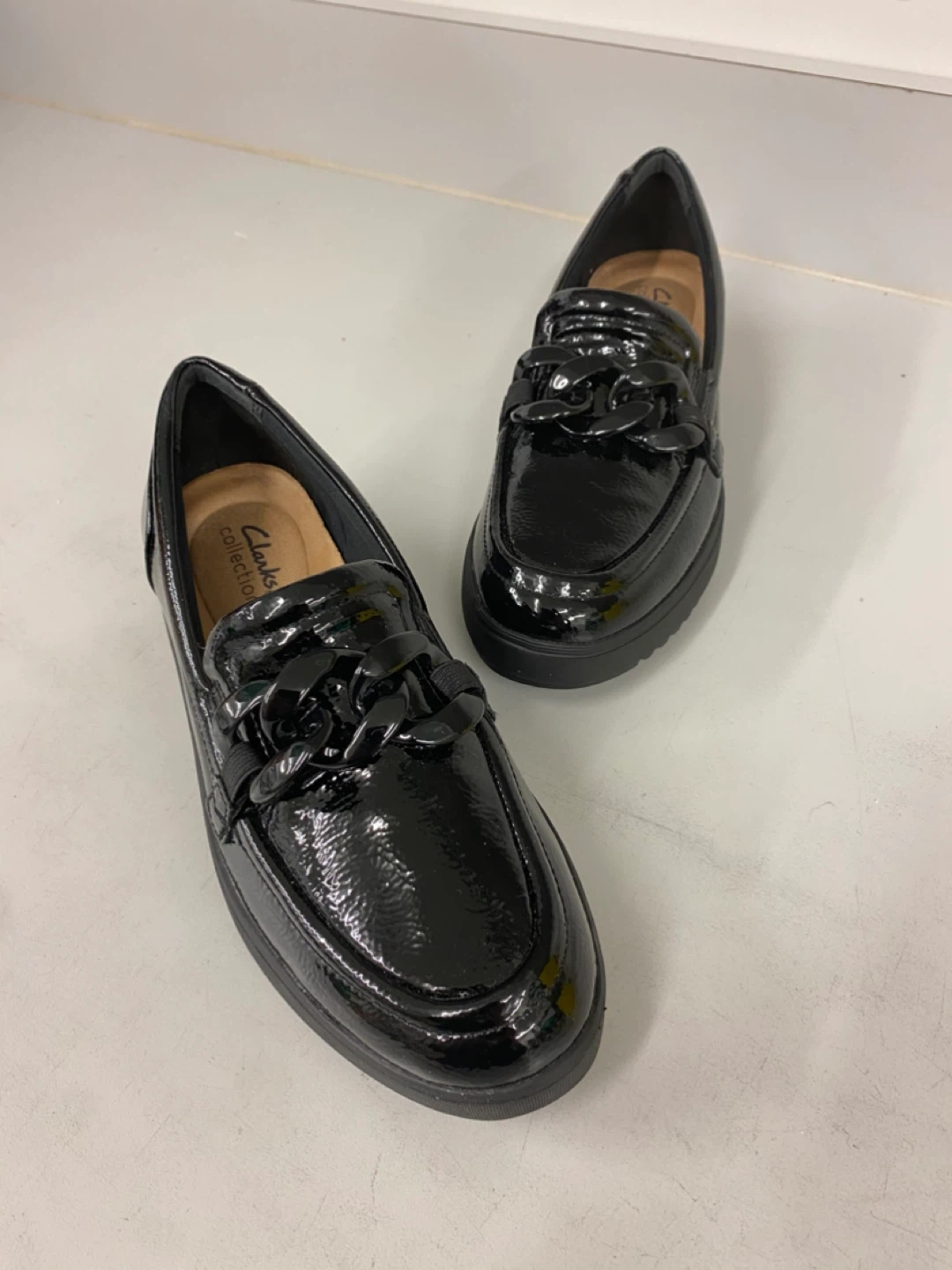 Clarks Collection Black Patent Chain Loafers - 8