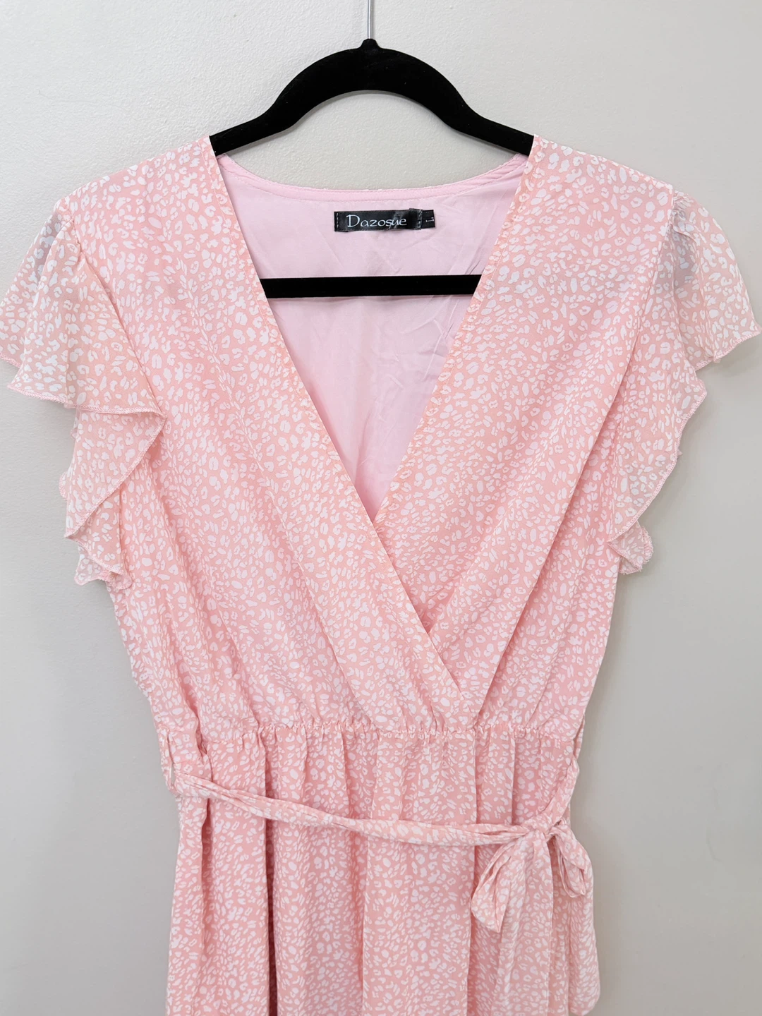 Dazosue Pink & White Animal Print Midi Dress - Size Small - photo 3