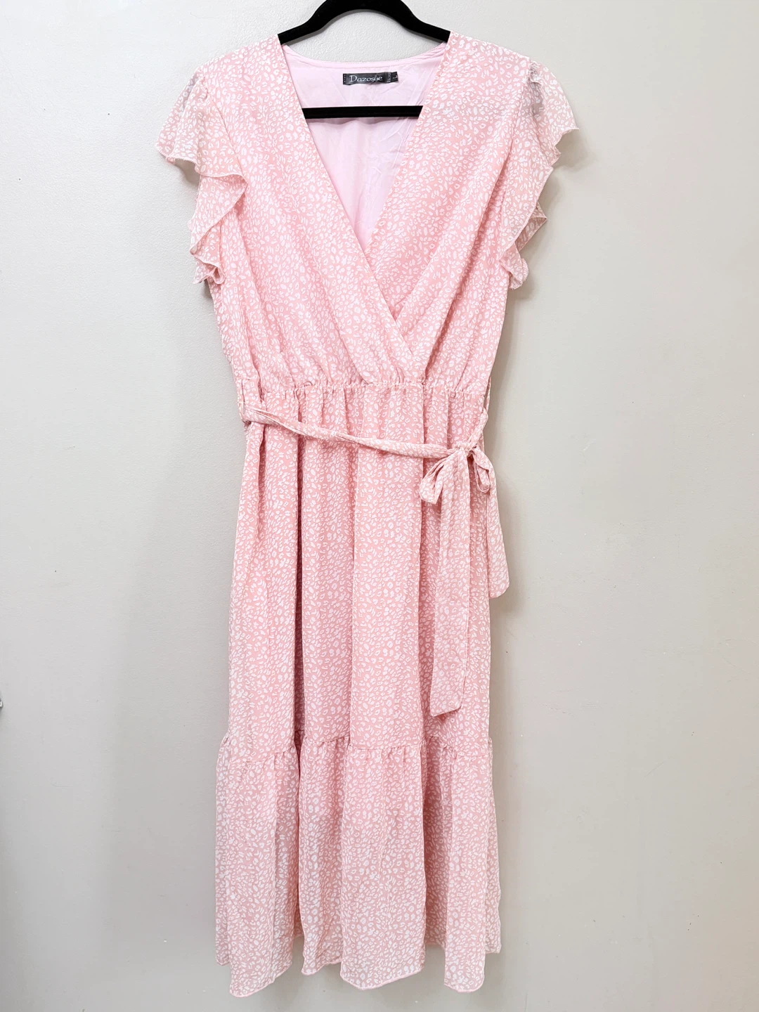 Dazosue Pink & White Animal Print Midi Dress - Size Small - photo 2