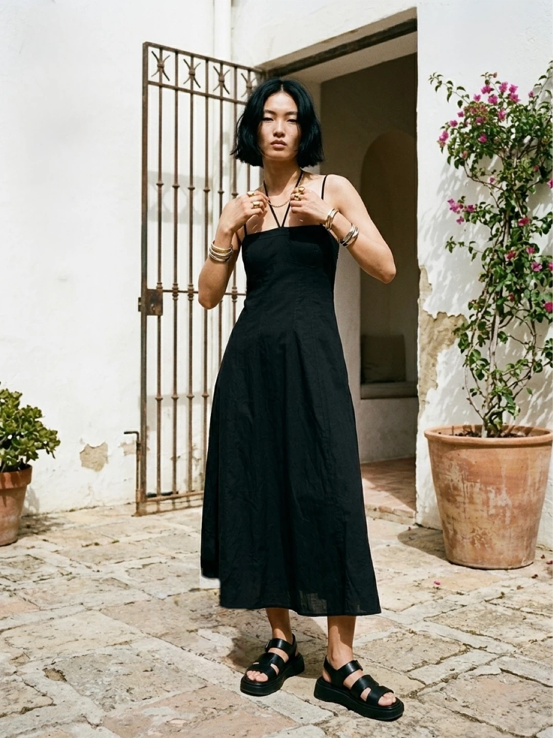 New Zara Black Halter Spaghetti Strap Dress - Size L