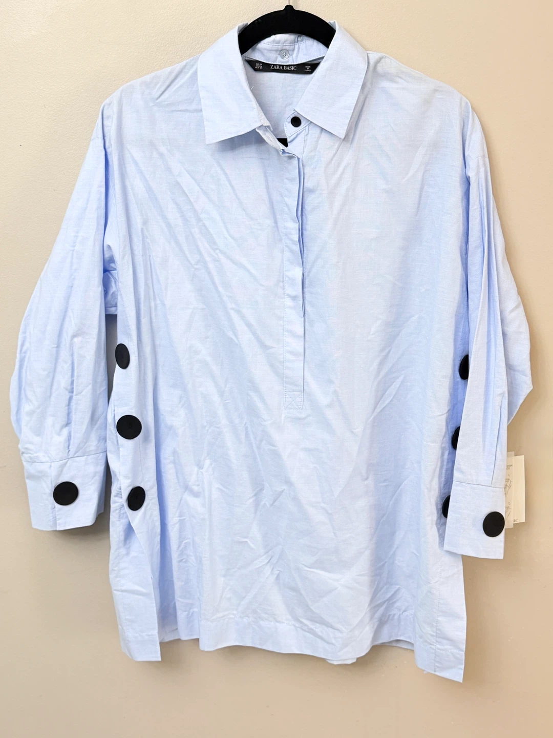 Zara Light Blue Cotton Tunic Shirt - Size M - photo 2
