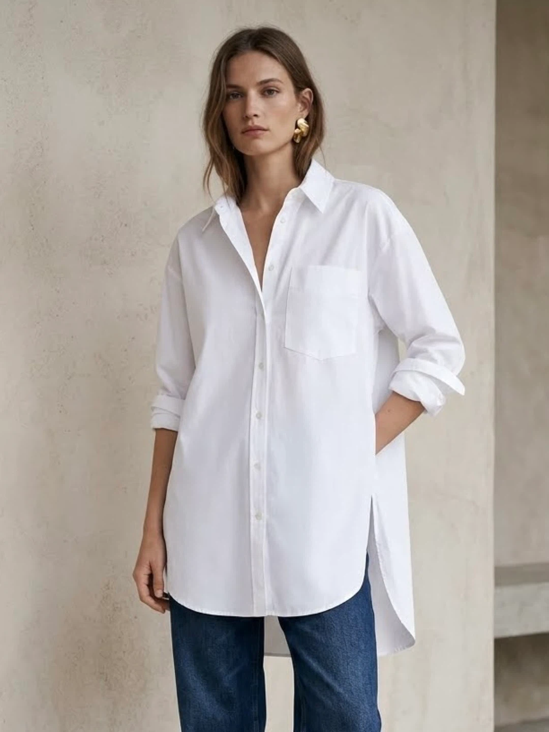 White Oversized Button Down Shirt - Size XS