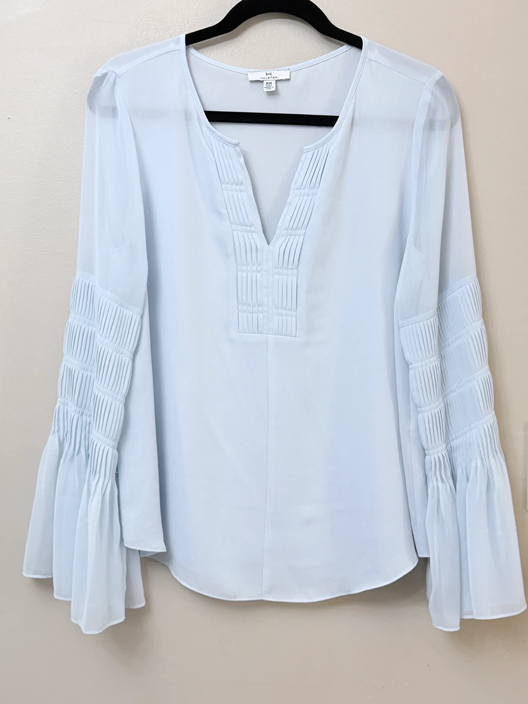 H Halston Light Blue Statement Flare Sleeve Blouse - Size Medium - photo 2