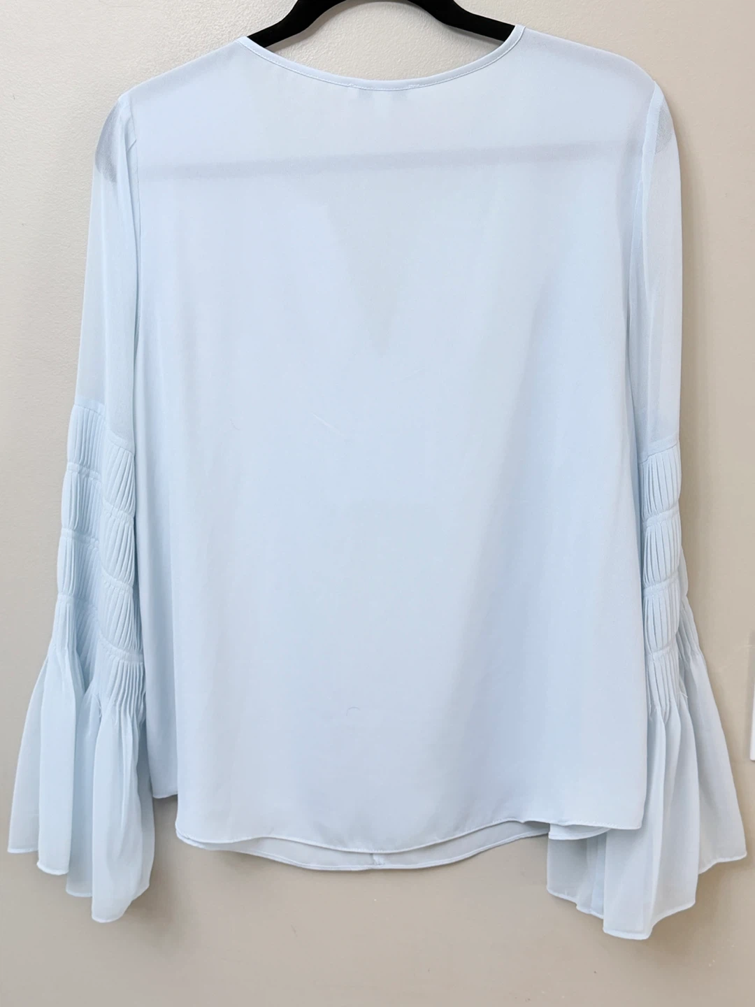 H Halston Light Blue Statement Flare Sleeve Blouse - Size Medium - photo 5