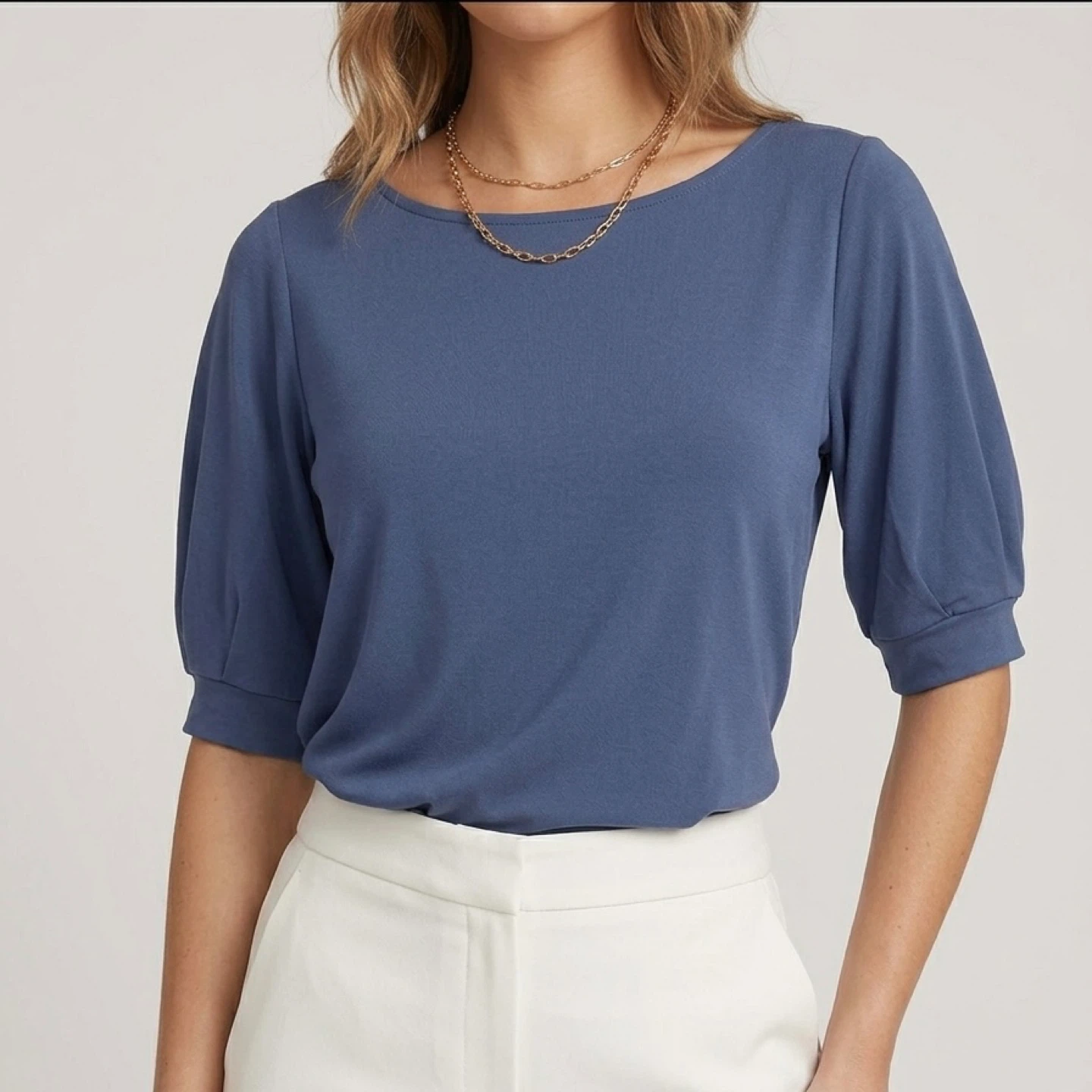 H&M Navy Blue Short Sleeve Blouse - Size L