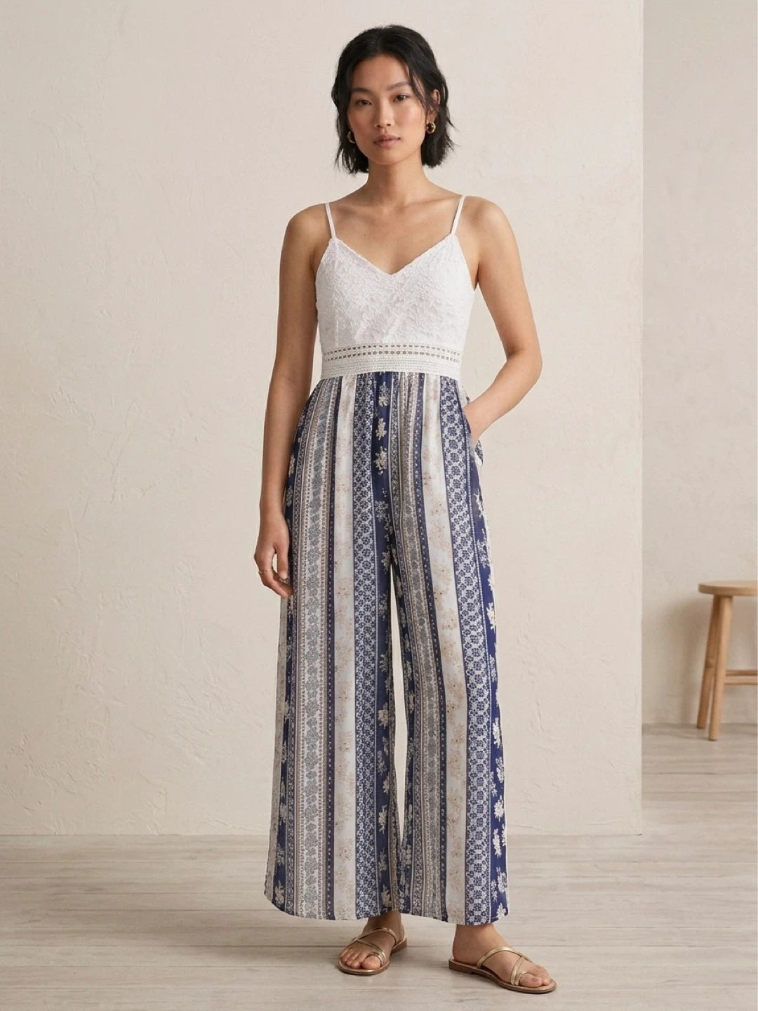 Boho Patchwork Floral Crochet Lace Top Jumpsuit