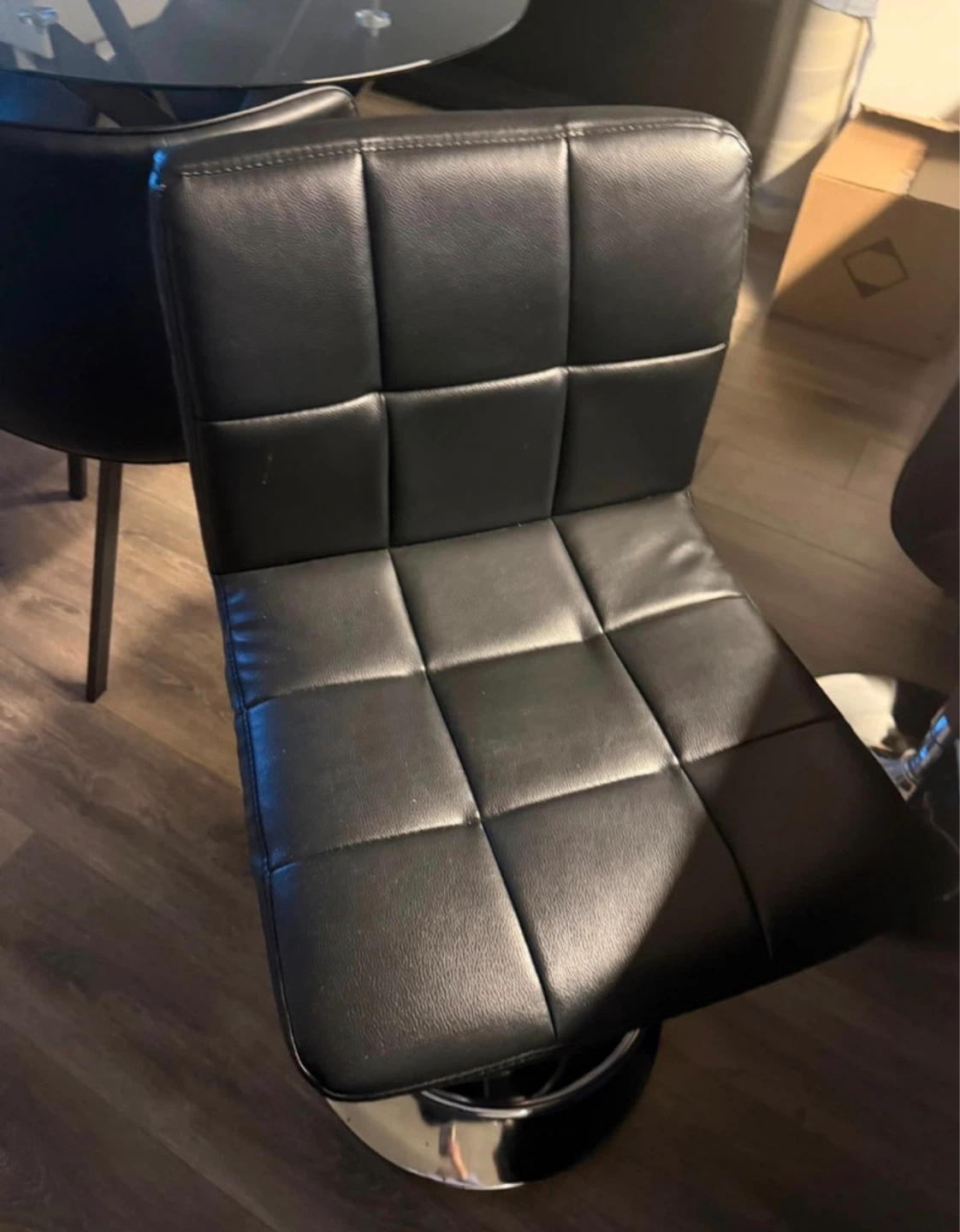 Adjustable Swivel Bar Stool - Black Faux Leather
