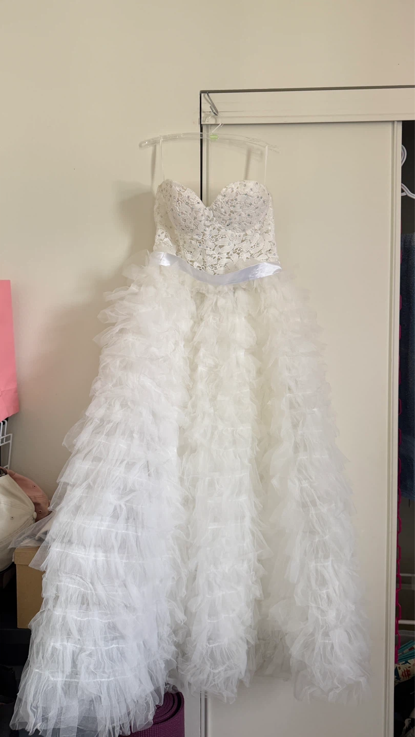 White Tulle Ruffle White Dress