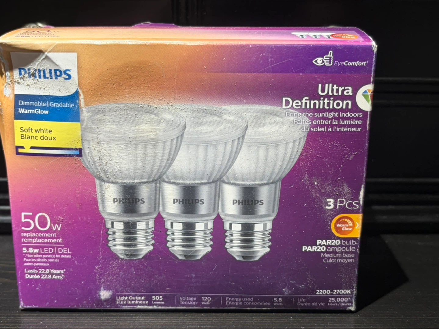 Philips Ultra Definition WarmGlow PAR20 LED Bulbs (3 Pcs)
