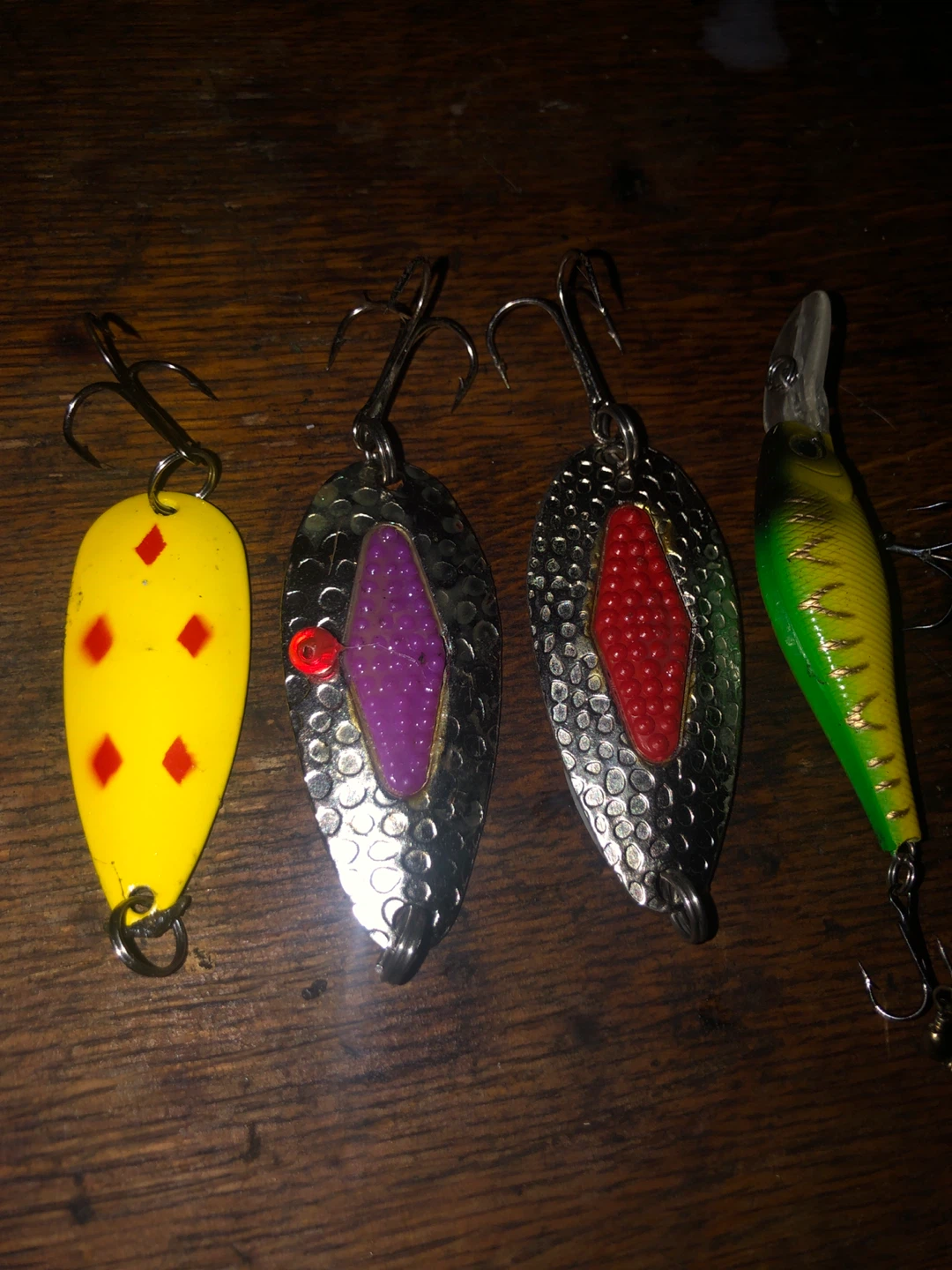 Vintage Fishing Lures - Yellow, Silver & Green