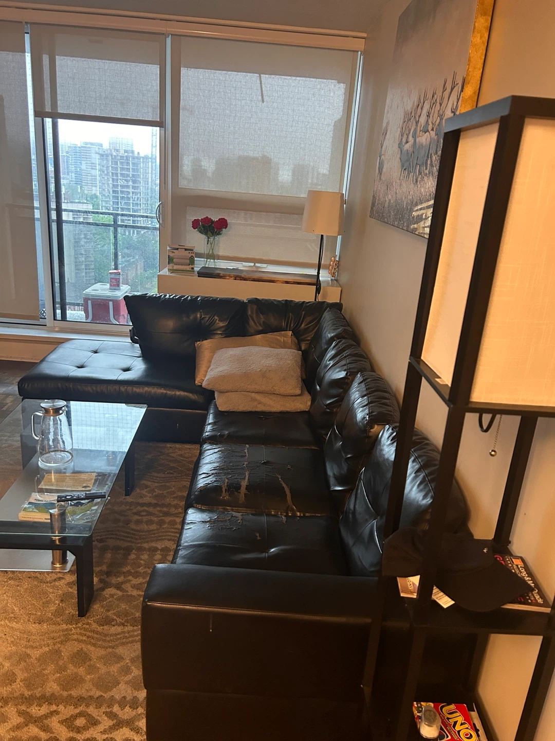 L-Shaped  Sofa with Ottoman – $250