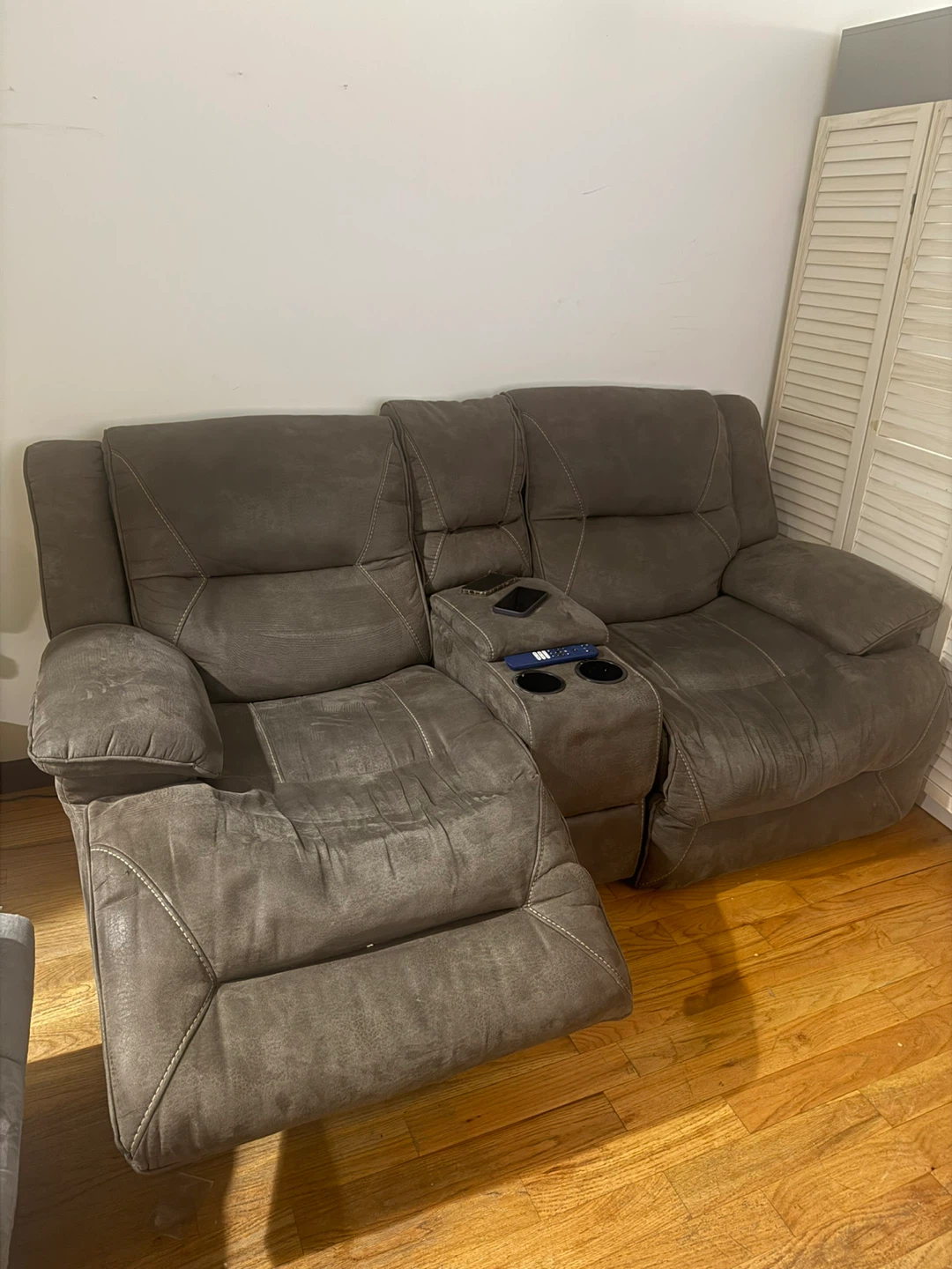 Gray Reclining Loveseat with Center Console - photo 4