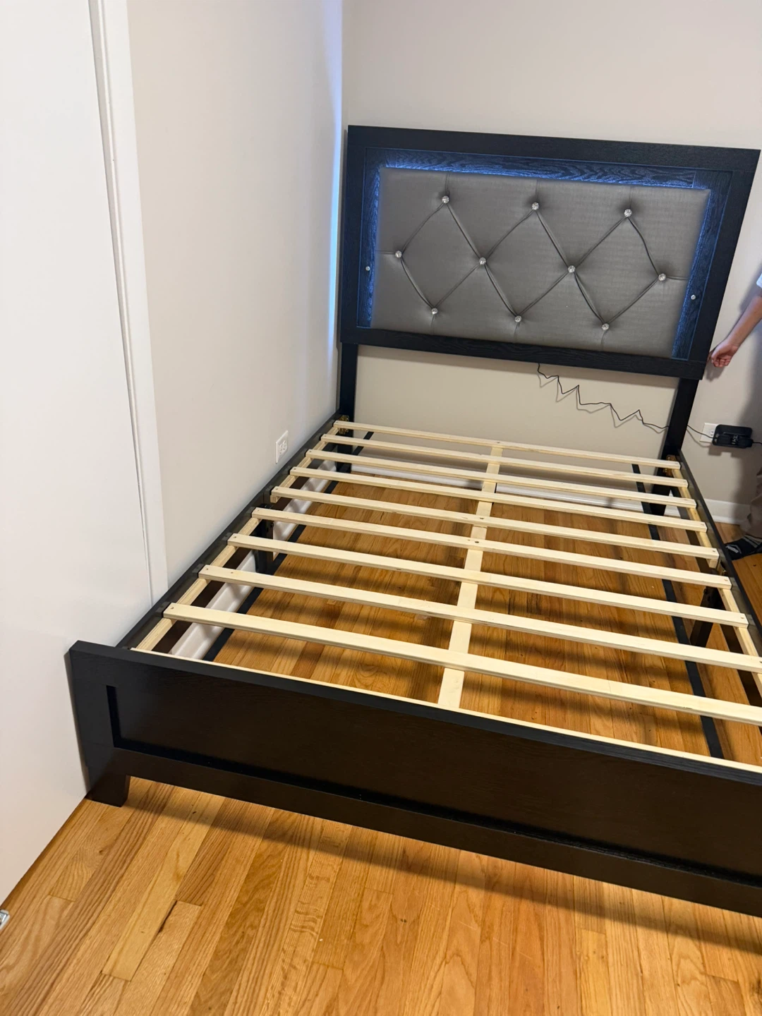 Black full Platform Bed Frame with LED Headboard