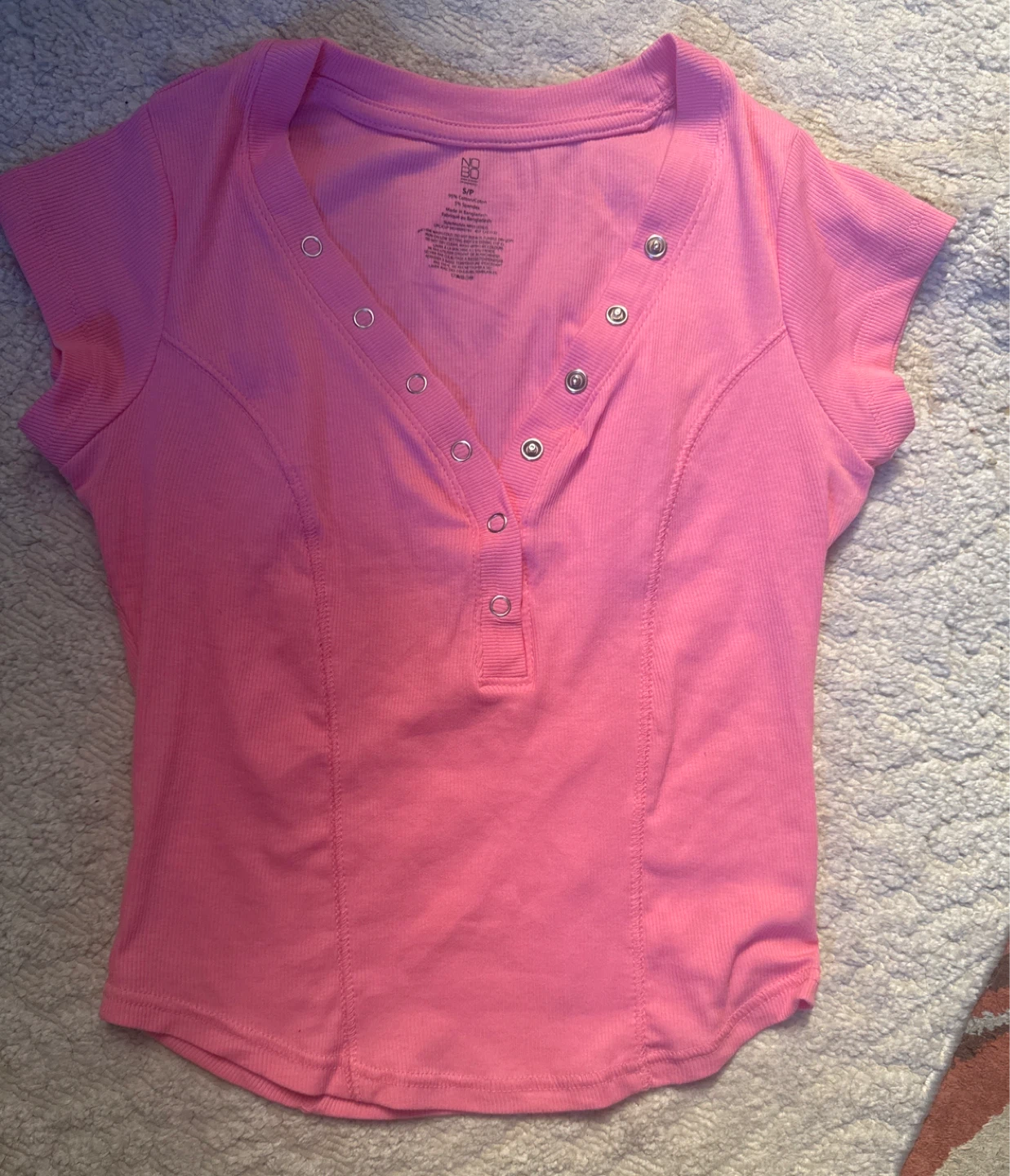 ⚽️ NO BOUNDRIES Pink Ribbed Henley Shirt S/P