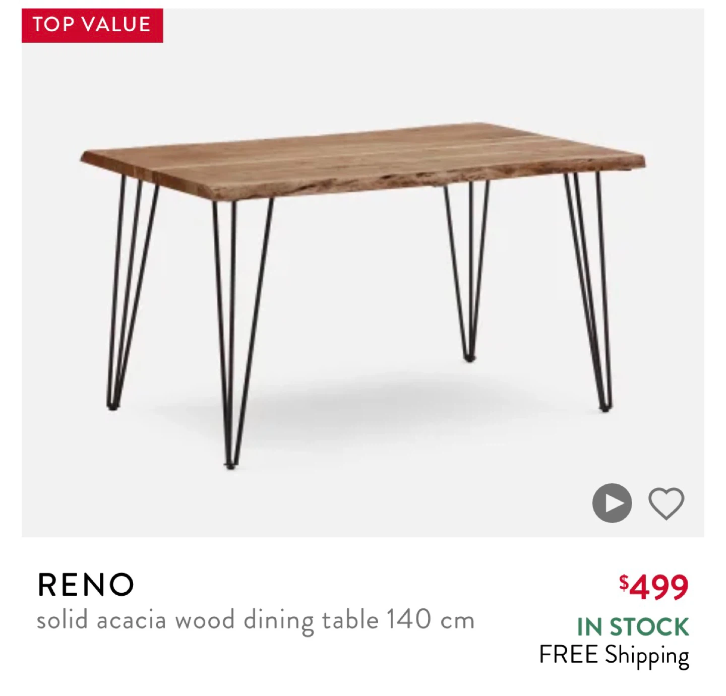 Reno Solid Acacia Wood Dining Table (Structube)
