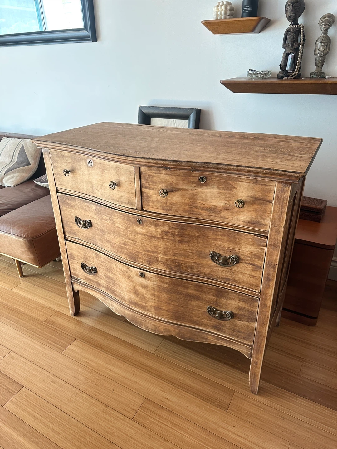 ANTIQUE OAK BOHO CHIC DRESSER VINTAGE ARTS & CRAFT WARDROBE - photo 3