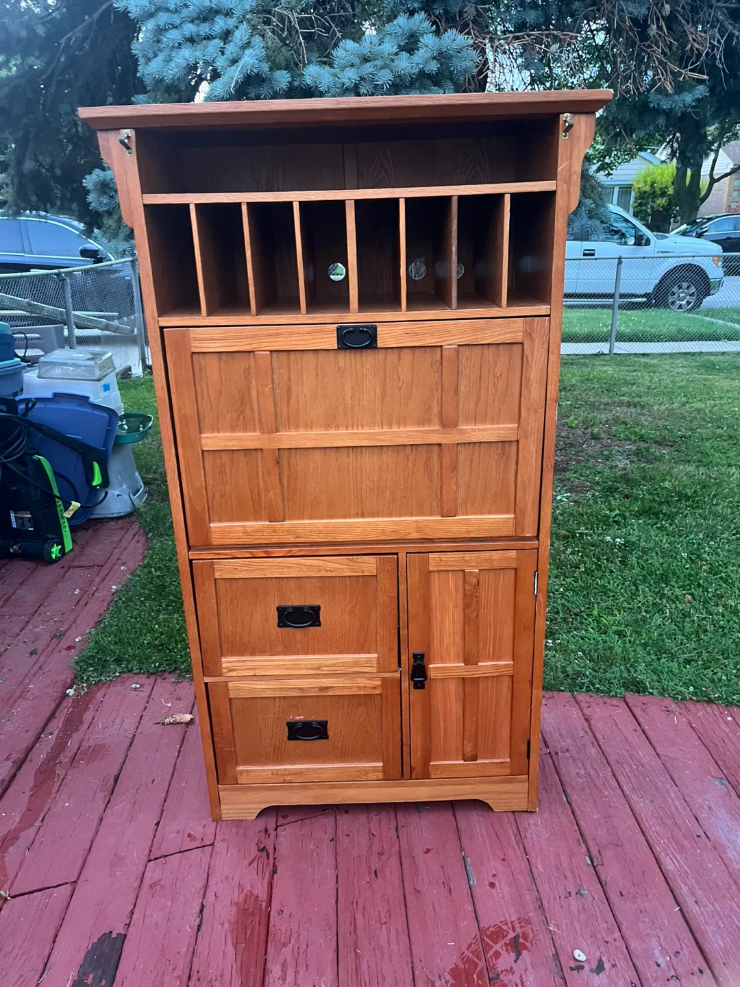 Wooden Secretary Desk with Hutch