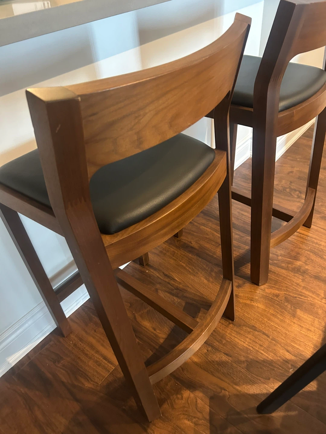 Wooden Bar Stools with Black Upholstered Seats - photo 2