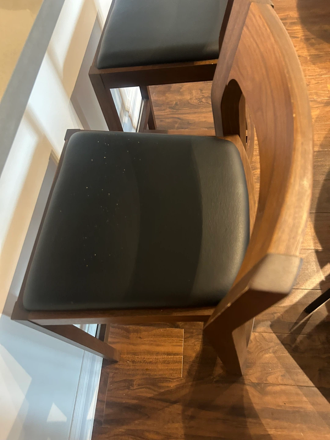 Wooden Bar Stools with Black Upholstered Seats