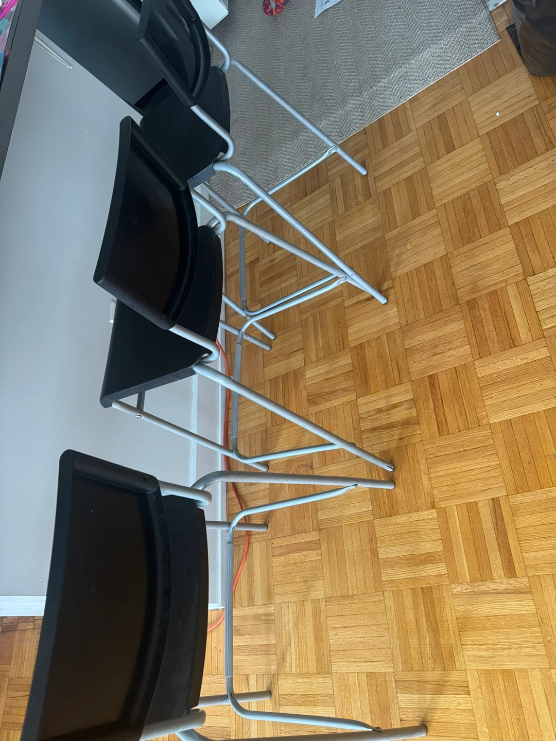 Set of 3 Black and silver stool