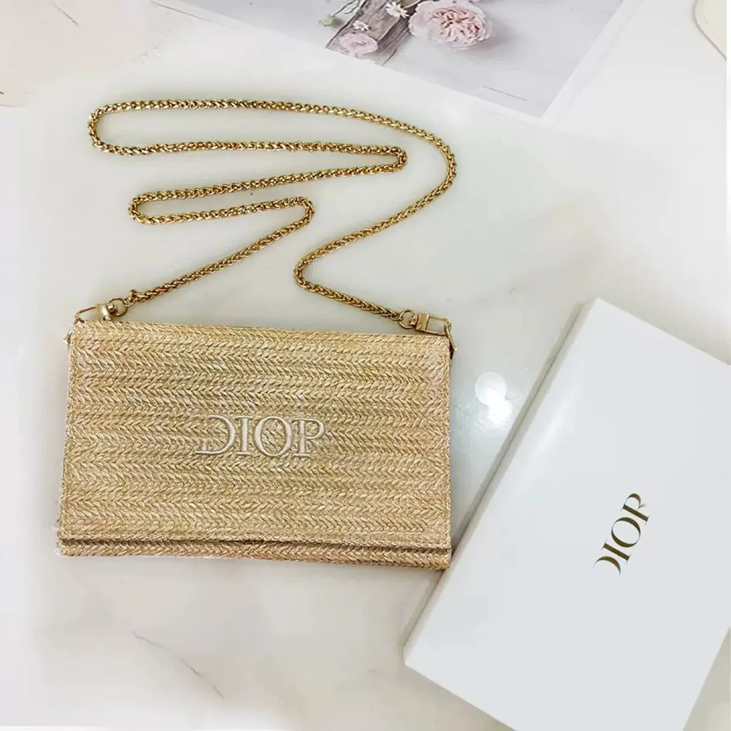 Dior Straw Clutch with Chain