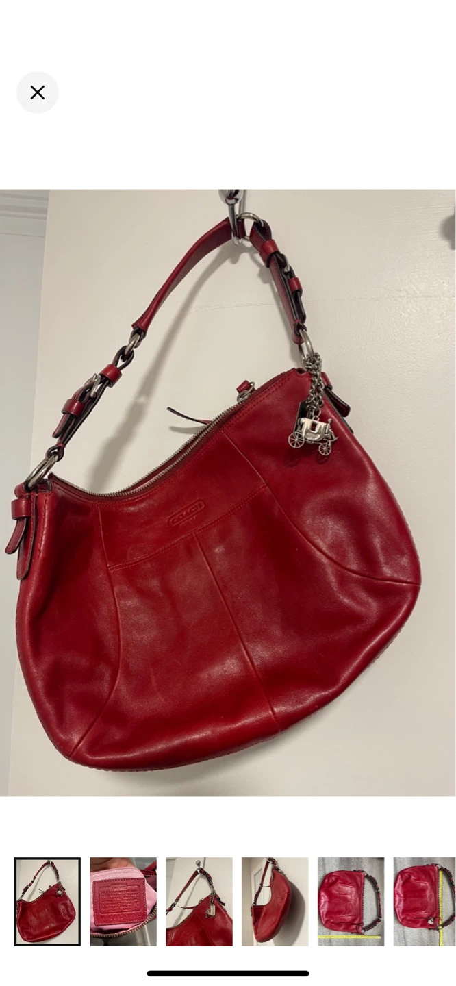 Coach Red Leather Hobo Handbag