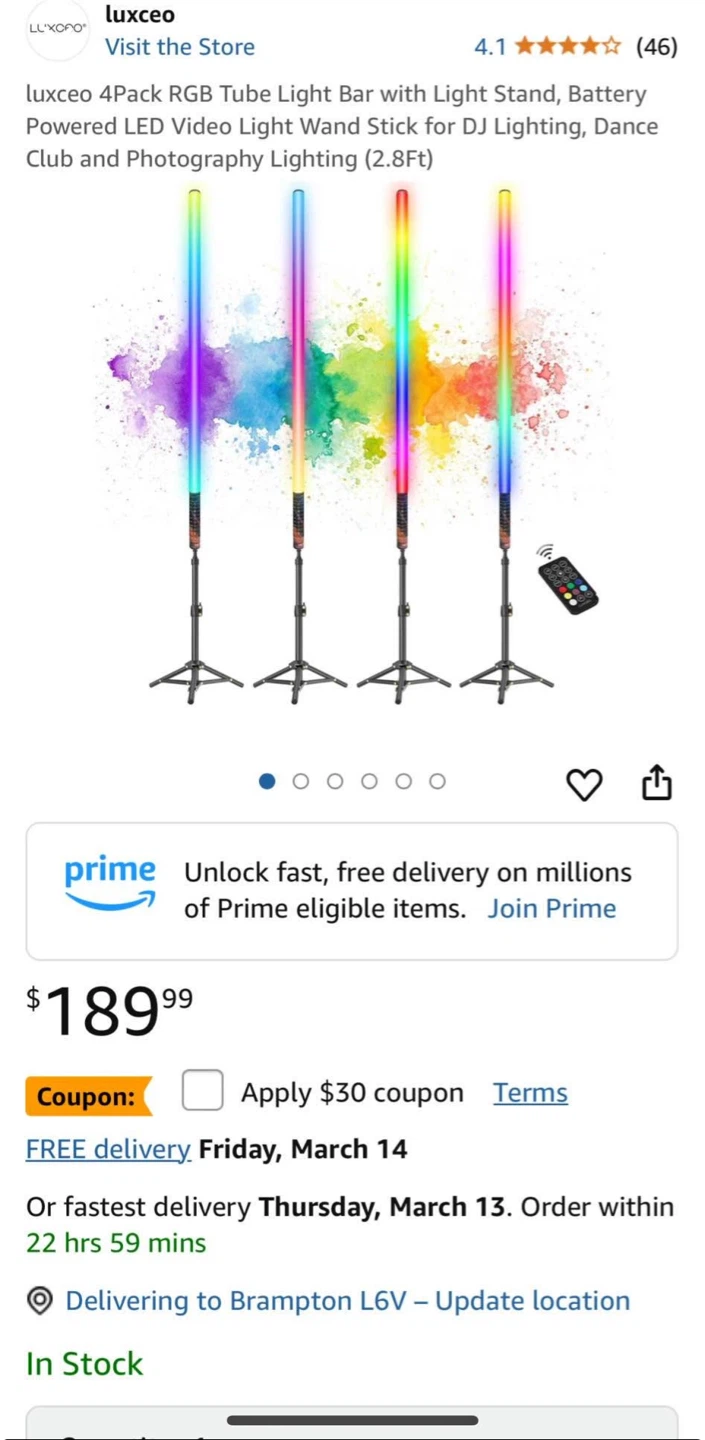 luxceo 4Pack RGB Tube Light Bar Set