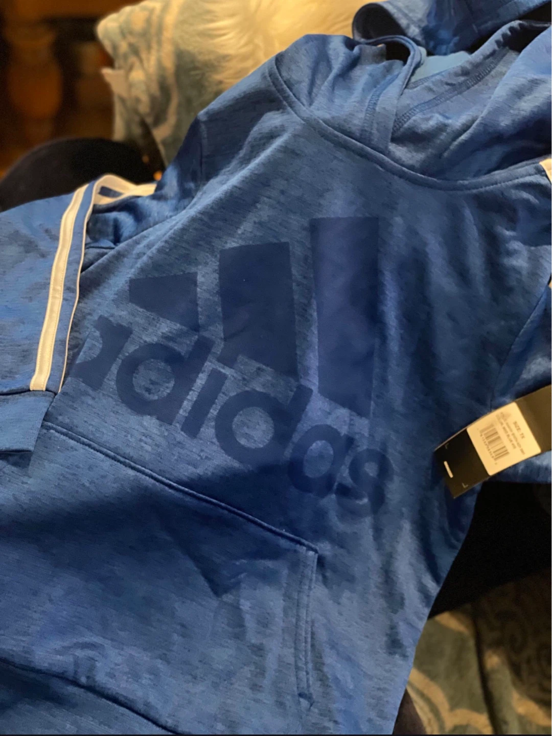 Adidas Blue Hoodie with White Stripes ⚽️