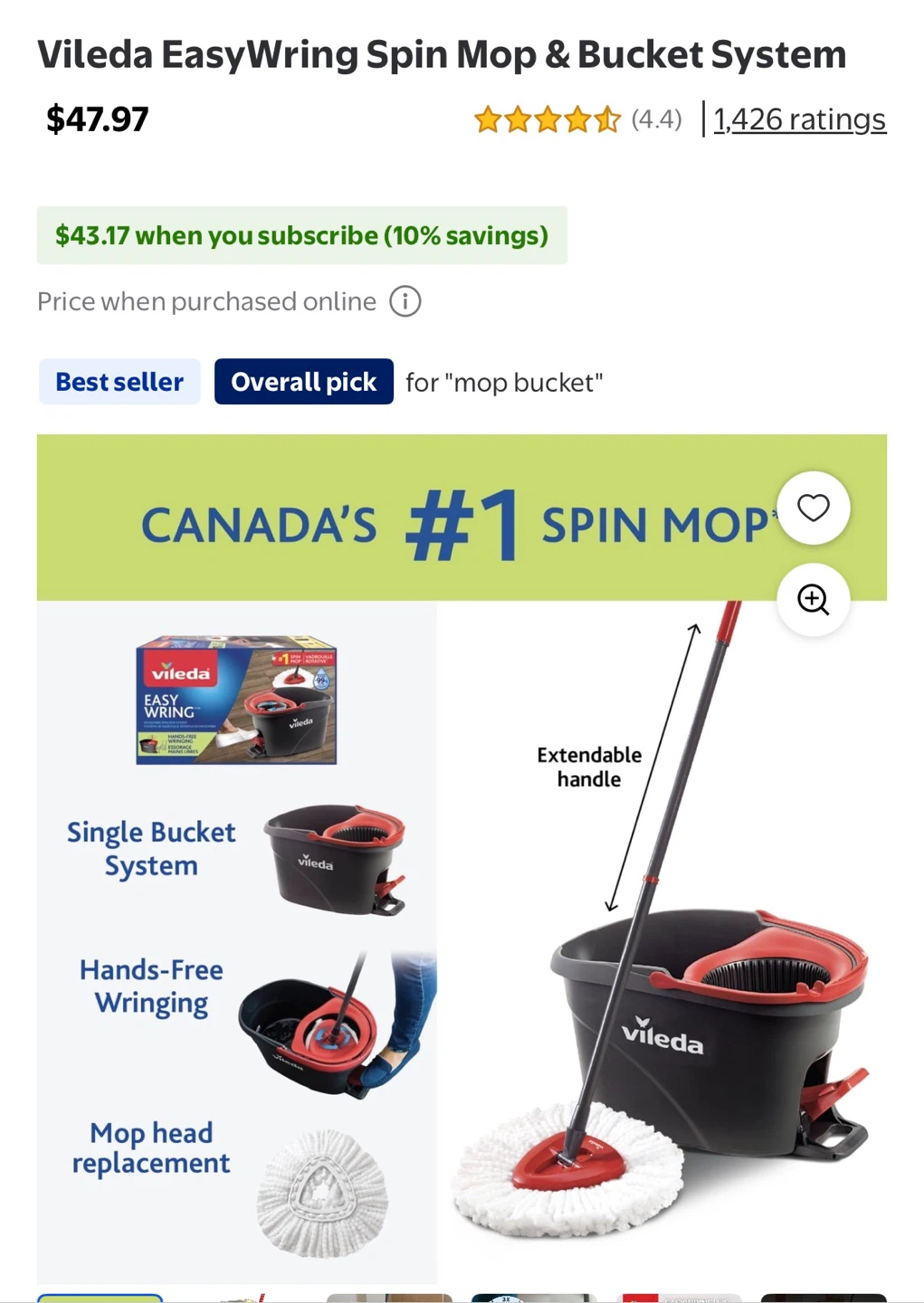 Vileda Easy Wring Mop Bucket & Refills - photo 3