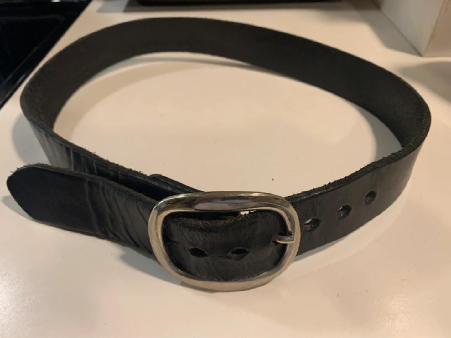 ⚽️Unisex Black Leather Belt with Silver Buckle - photo 5