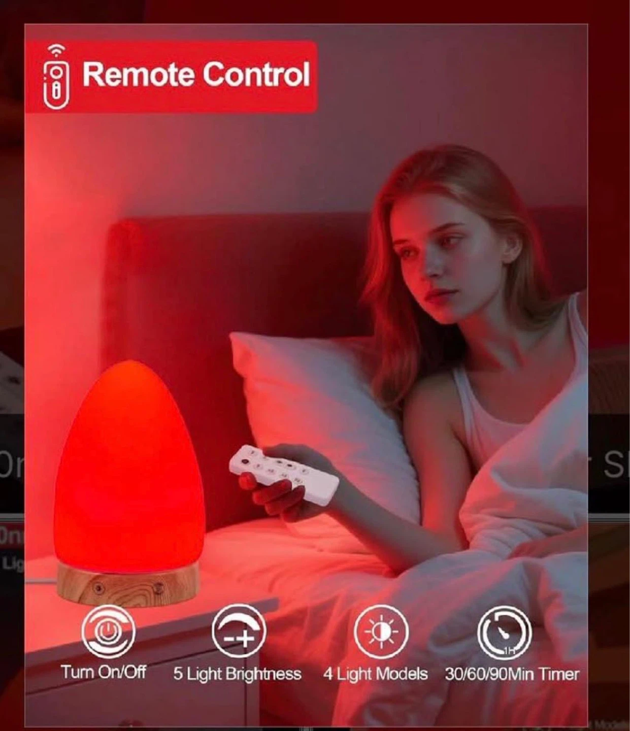 Red Light Bedside Lamp with Remote - photo 3