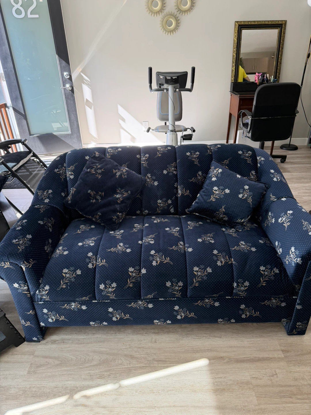 Blue Floral Sofa with Throw Pillows - photo 2