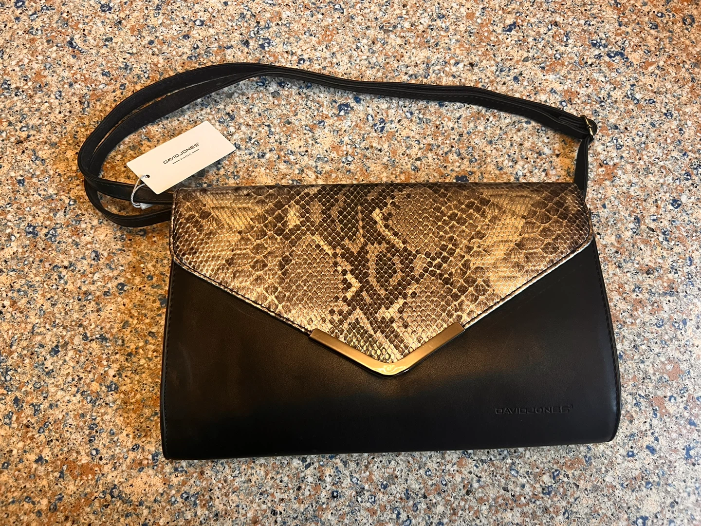 ⚽ DAVID JONES Black & Snake Print Clutch Shoulder Bag