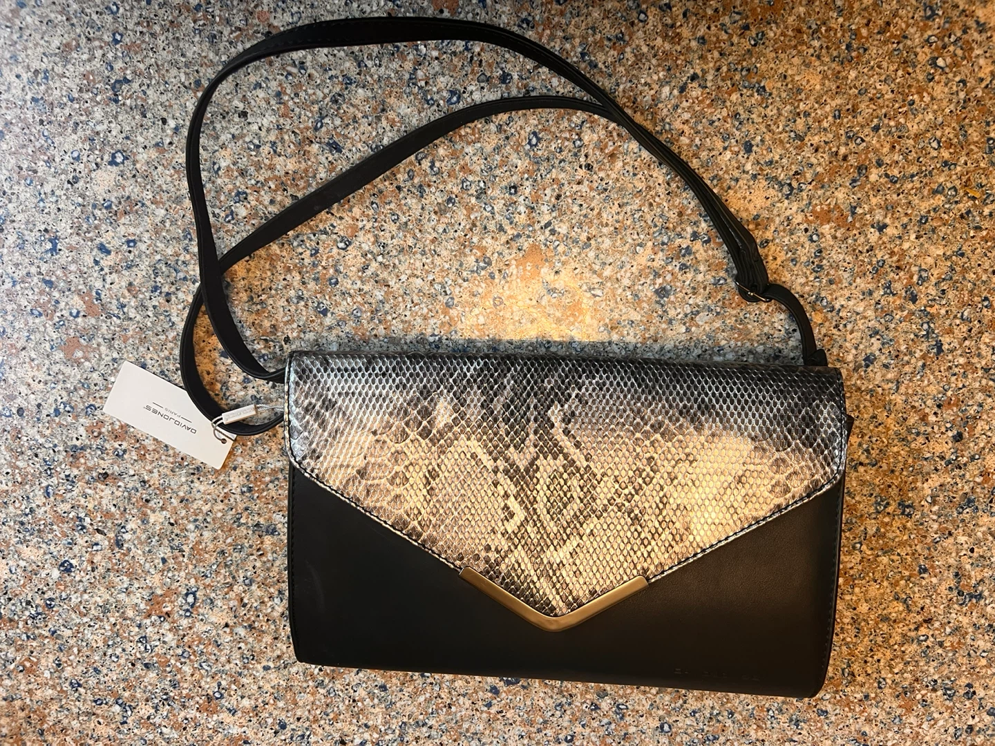 ⚽ DAVID JONES Black & Snake Print Clutch Shoulder Bag - photo 3
