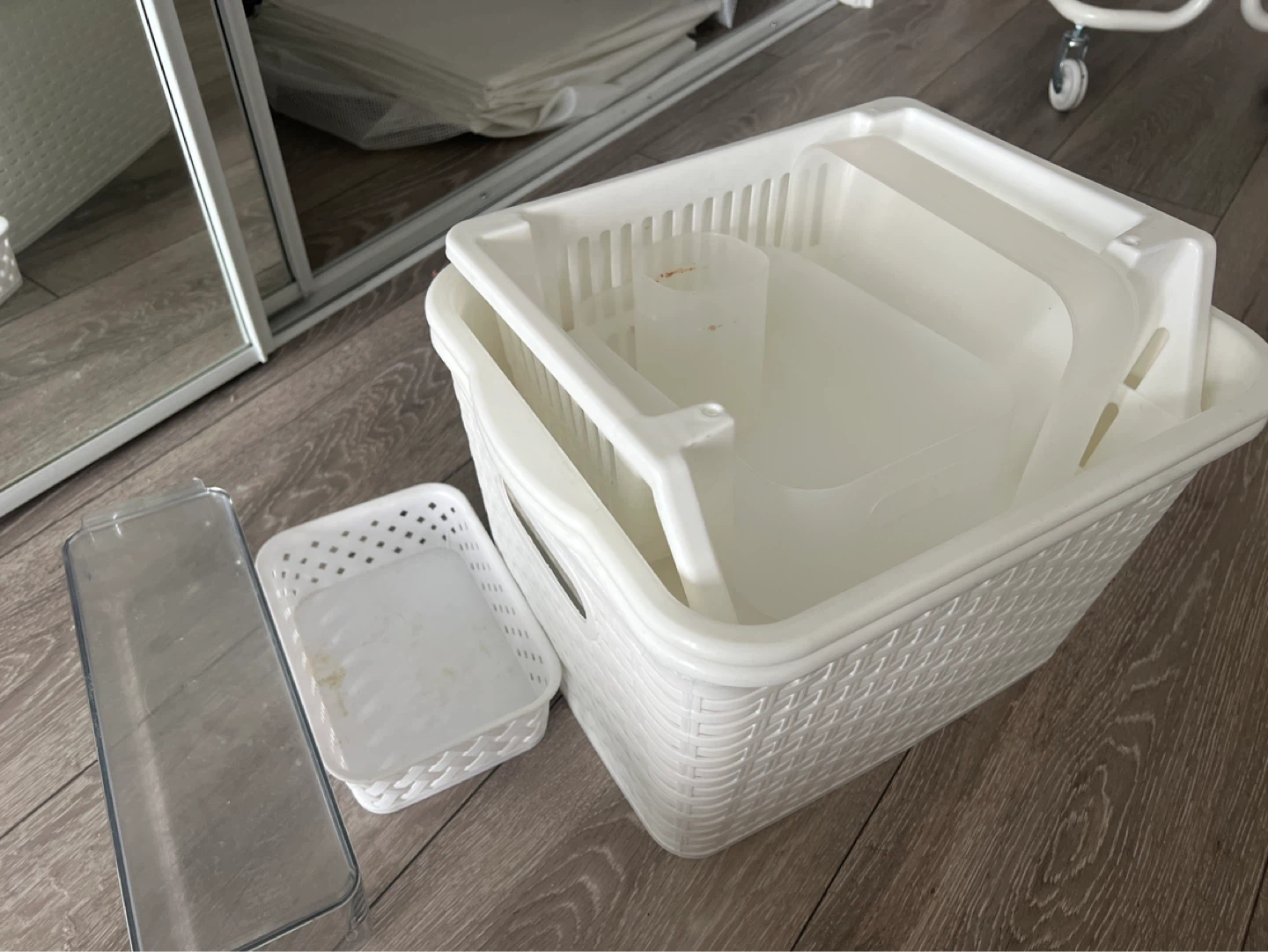 White Woven Storage Baskets with Inserts