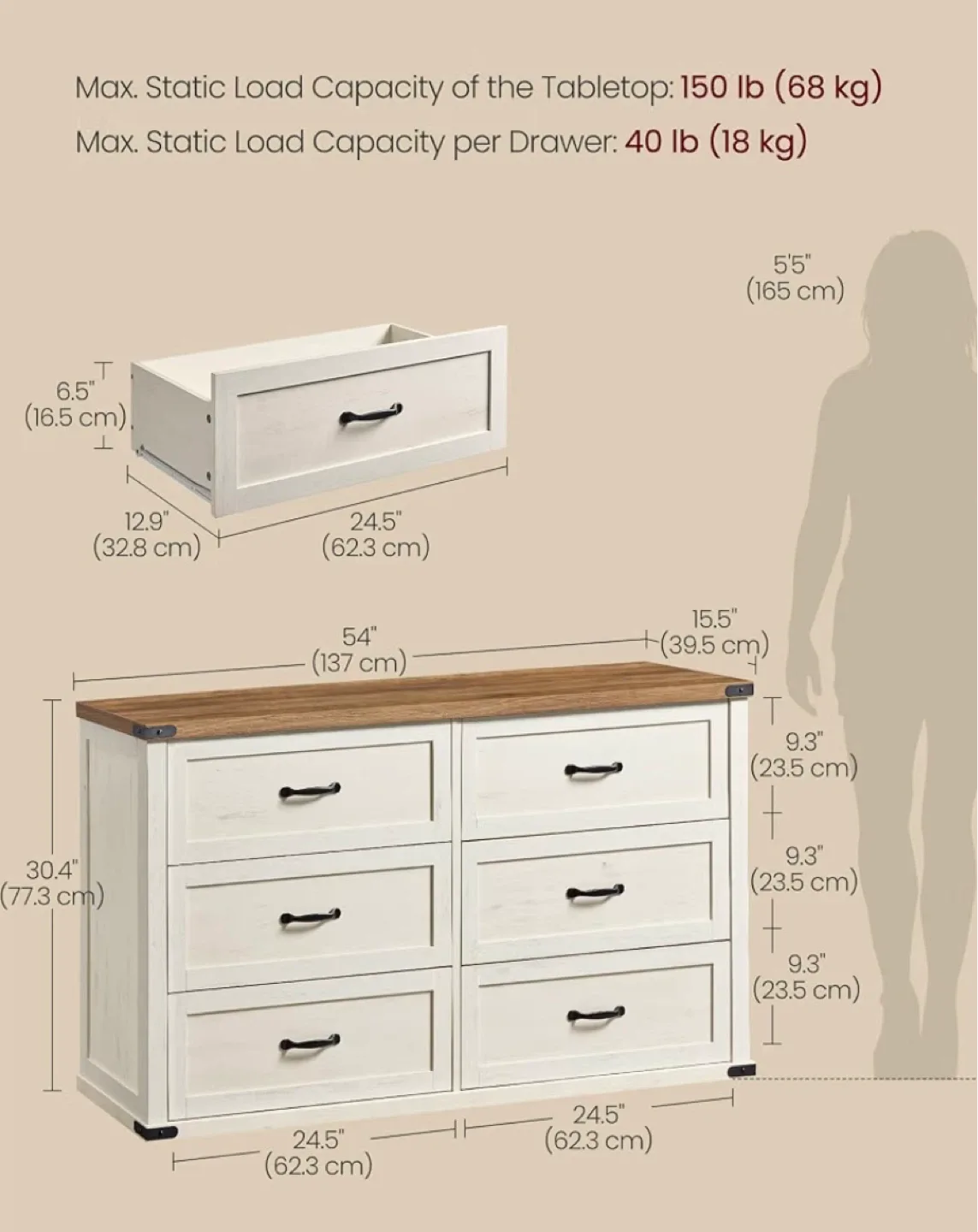 Brand new- VASAGLE 6-Drawer Dresser- delivery available - photo 2