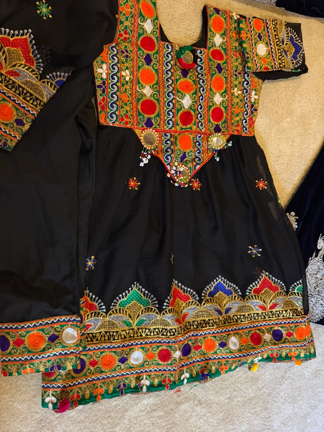 Embroidered Black Dress with Trousers