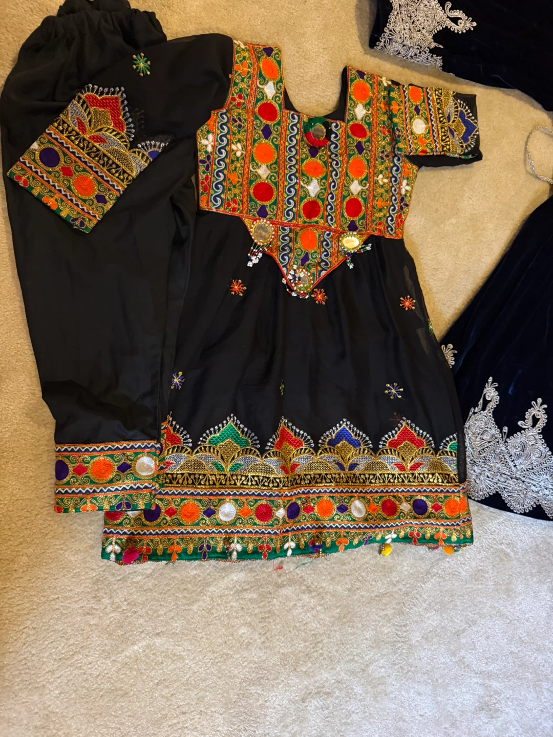 Embroidered Black Dress with Trousers - photo 2