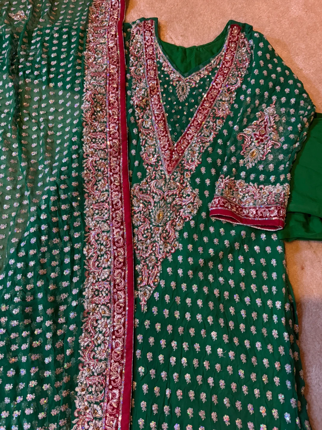 Green Embroidered Indian Suit with Dupatta - photo 2