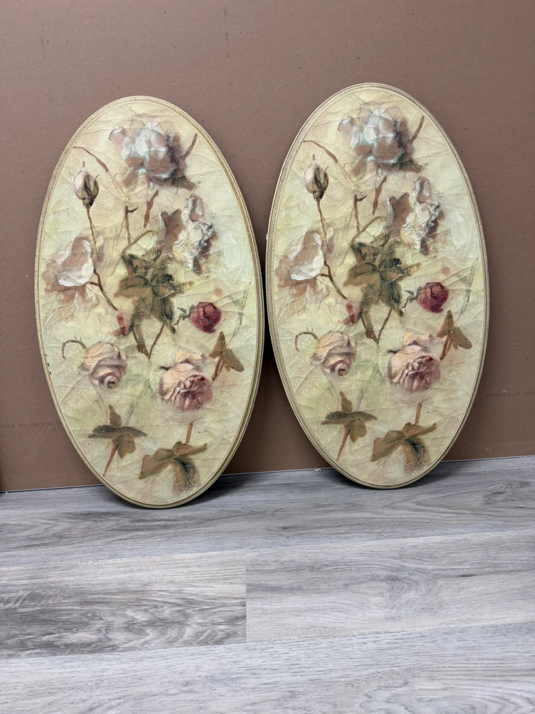 Pair of Oval Floral Wall Plaques