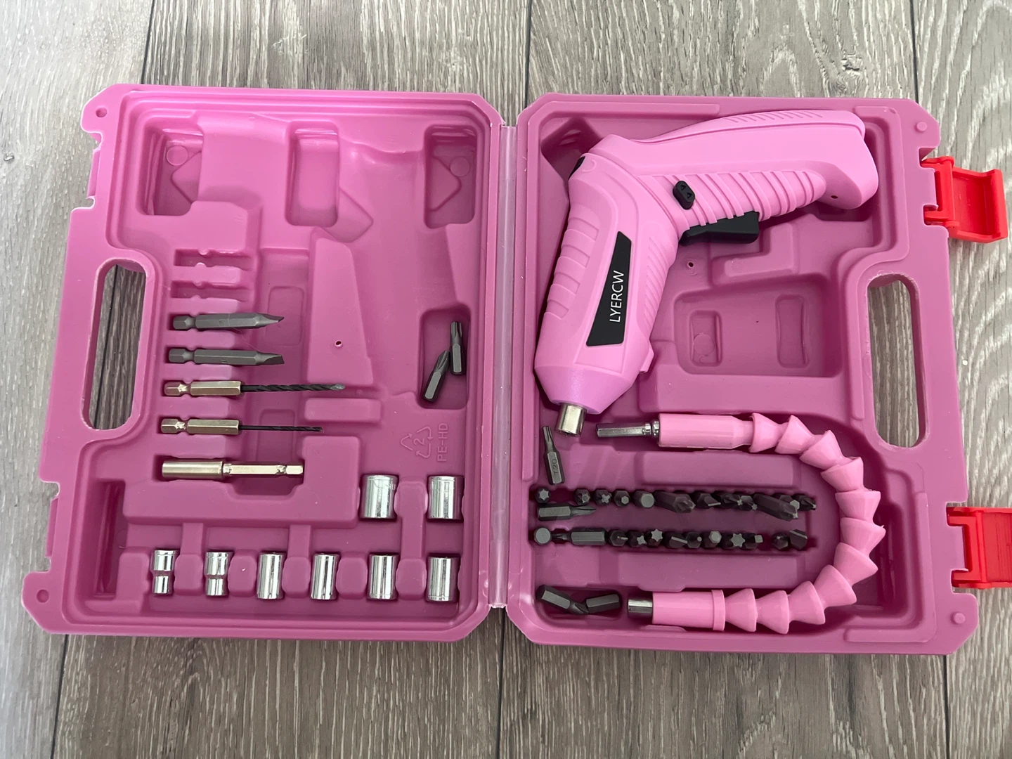 Pink Cordless Screwdriver and Drill Bit Set