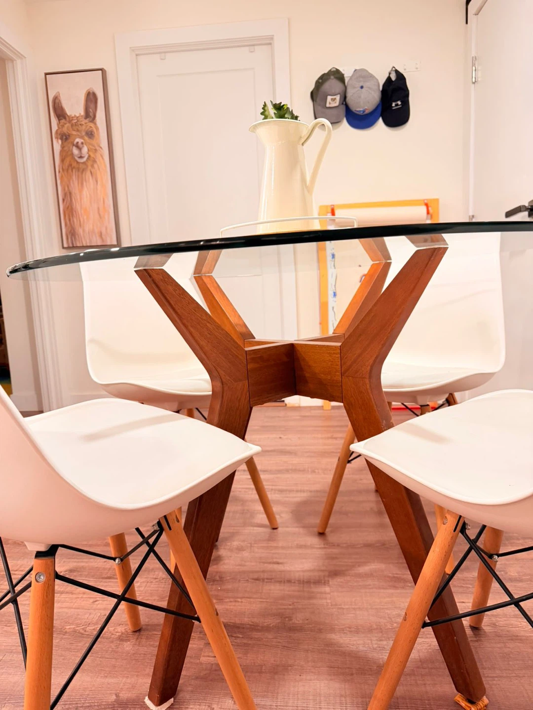 Glass Top Dining Table with 4 White Chairs - photo 3
